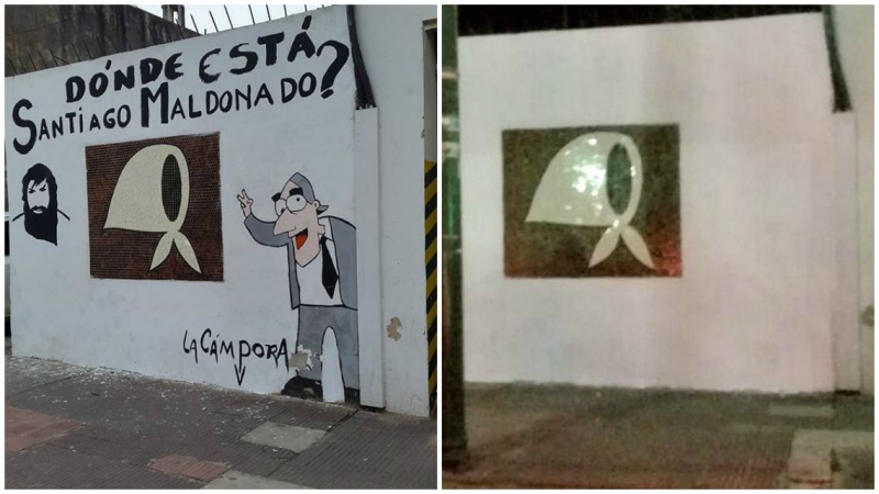 Blanquearon un mural de Santiago Maldonado y volvió a desaparecer 