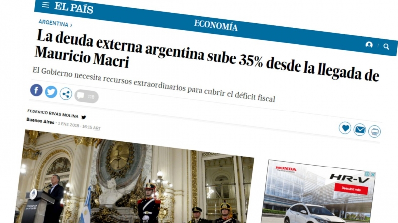 Prensa internacional advierte que con Macri la deuda aumentó el 35%