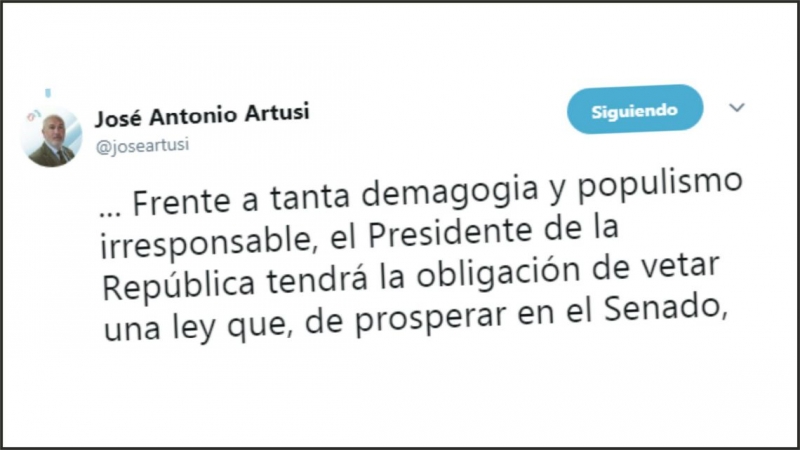 Artusi pidió que Macri vete el freno al tarifazo