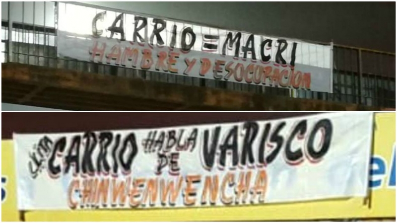 Los uruguayenses recibieron a Carrió con carteles sobre Varisco y Macri