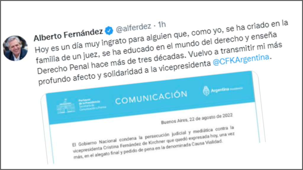 “Persecución judicial y mediática”, dijo Alberto sobre la causa contra Cristina