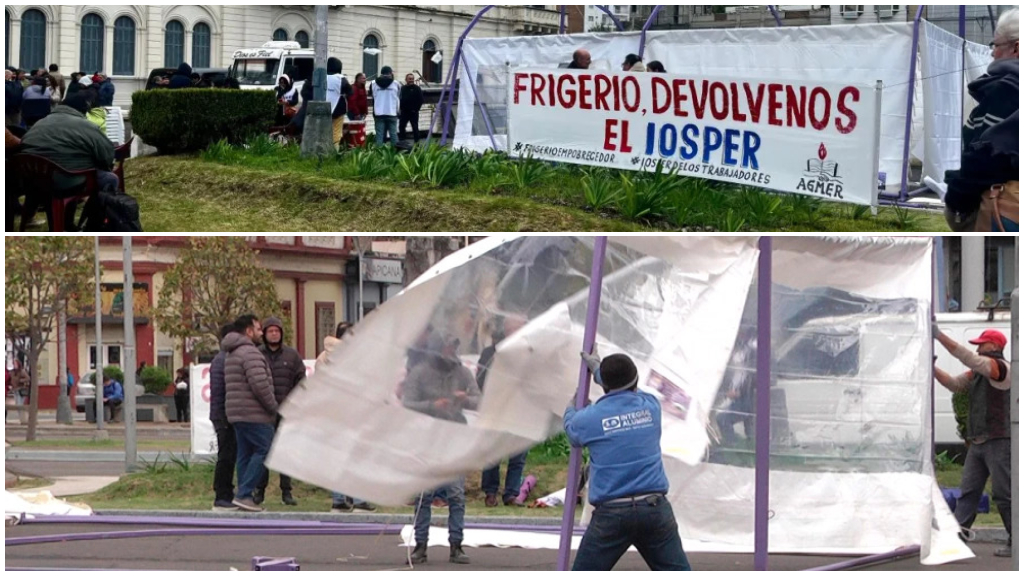 Acampe de Agmer en Casa de Gobierno en defensa del Iosper