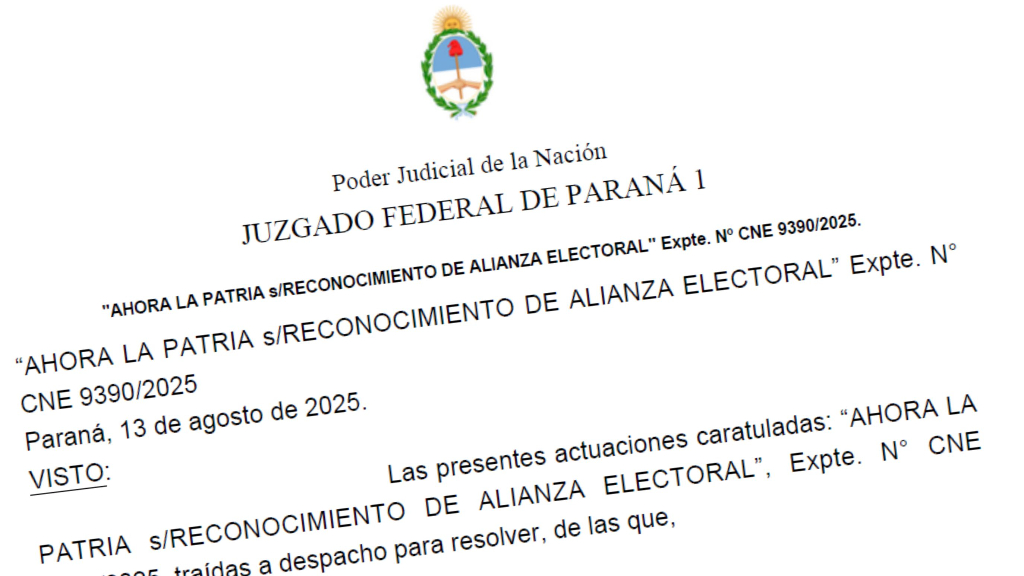 La justicia aceptó “Ahora la Patria” y la oficializó