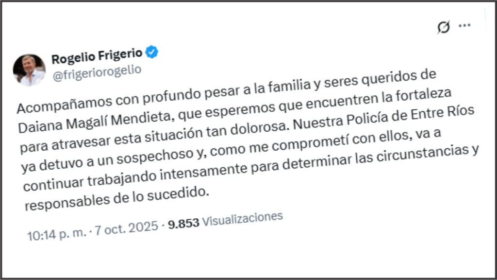 Frigerio se solidarizó con la familia de Daiana