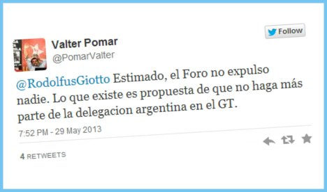 Twitter de Valter Pomar, titular del Foro de San Pablo | Imagen: Babel, Valodia Nichajew