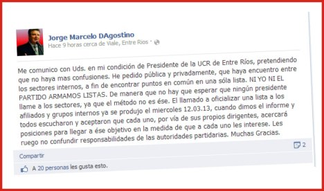 D´Agostino, por Face, aclaró que la unidad de lista dependerá de los sectores y no del Partido