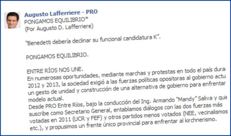 Buscando una ayudita pa el Alfredo: Desde el PRO le piden a Benedetti que baje la lista de la UCR