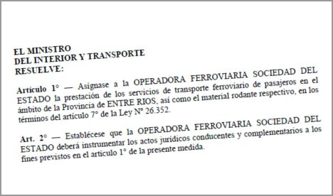 Los trenes entrerrianos ya dependen de Nación