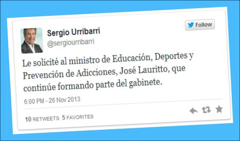 Urribarri le solicitó a Lauritto que se quede como Ministro