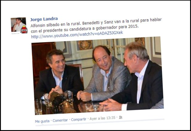 Cruzan a Benedetti y Sanz por la foto en la Sociedad Rural y recuerdan la silbatina contra Alfonsín