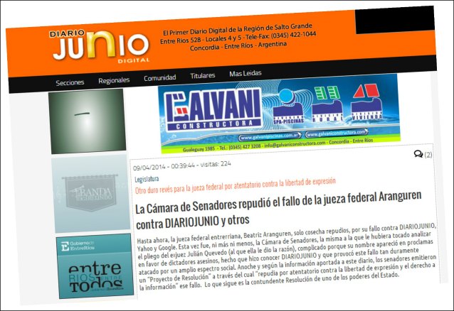 Senado: repudio a fallo de la jueza Aranguren contra Diario Junio