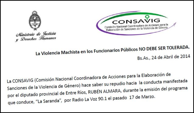 Comunicado de repudio del Consavig