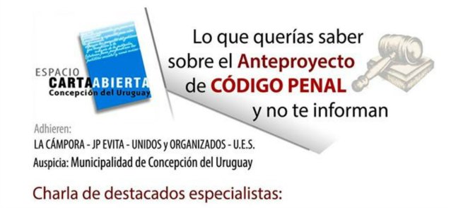 HOY: Charla abierta sobre la reforma del Código Penal en Concepción del Uruguay