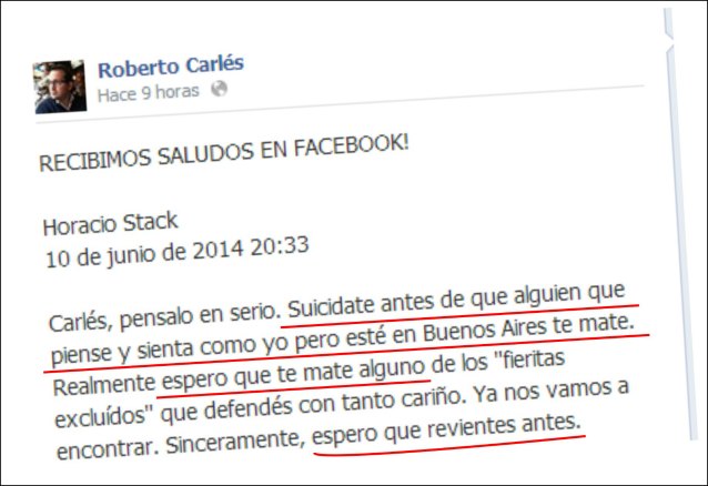 Le desean la muerte a Carlés vía redes sociales: “Espero que alguien te mate”