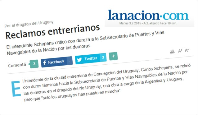 El reclamo de Schepens por el atraso en el dragado del Uruguay en medio nacional