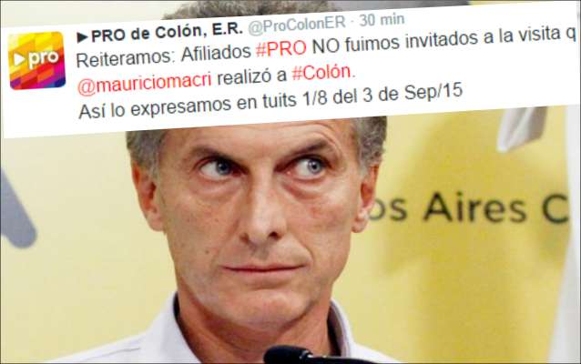 PROblemas internos: en Colón los macristas denuncian que no fueron invitados al acto de Macri