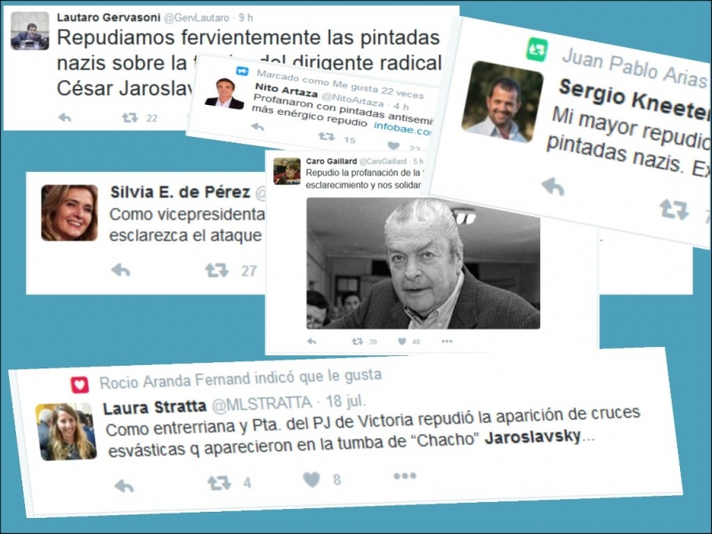 Peronistas y Radicales, todos repudiaron la profanación contra Jaroslavsky