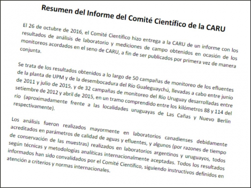 Lo que dice el informe de la CARU