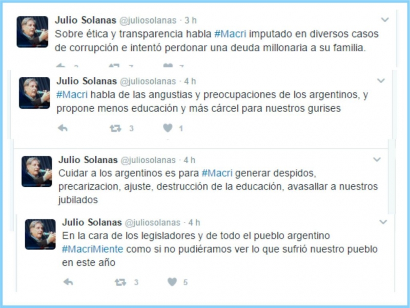 Para Solanas, Macri le mintió en la cara a los legisladores y a todo el pueblo